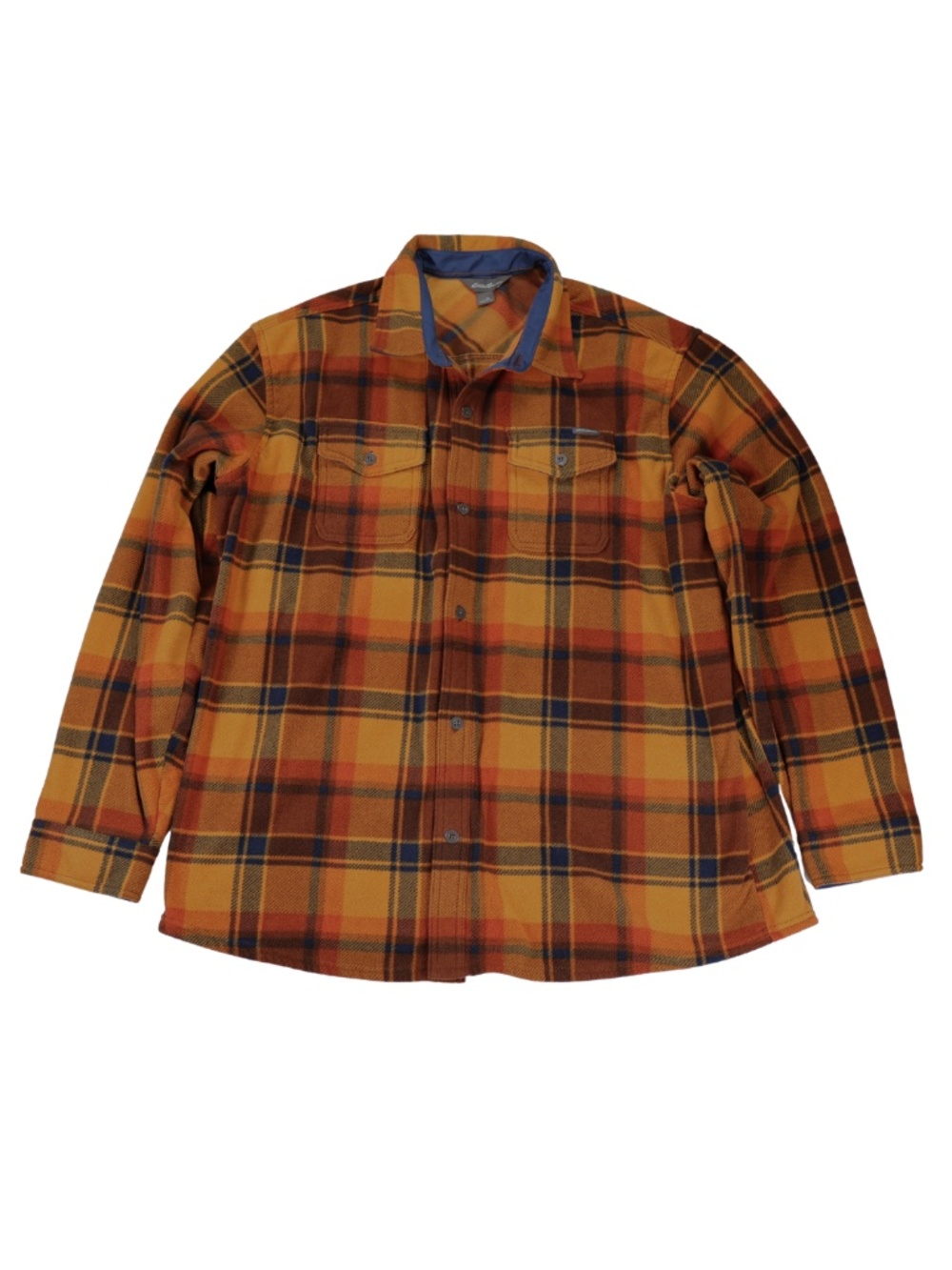 Eddie Bauer XL Orange Plaid Fleece Shirt Jacket Button Up Overshirt Cabincore